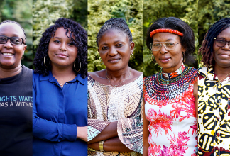Collage of five women human rights defenders