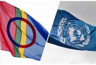 Samisk flagga. FN-flagga.