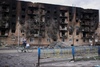 Burnt out residential building in Ukraine