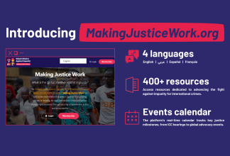 Text banner listing the contents of MakingJusticeWork.org