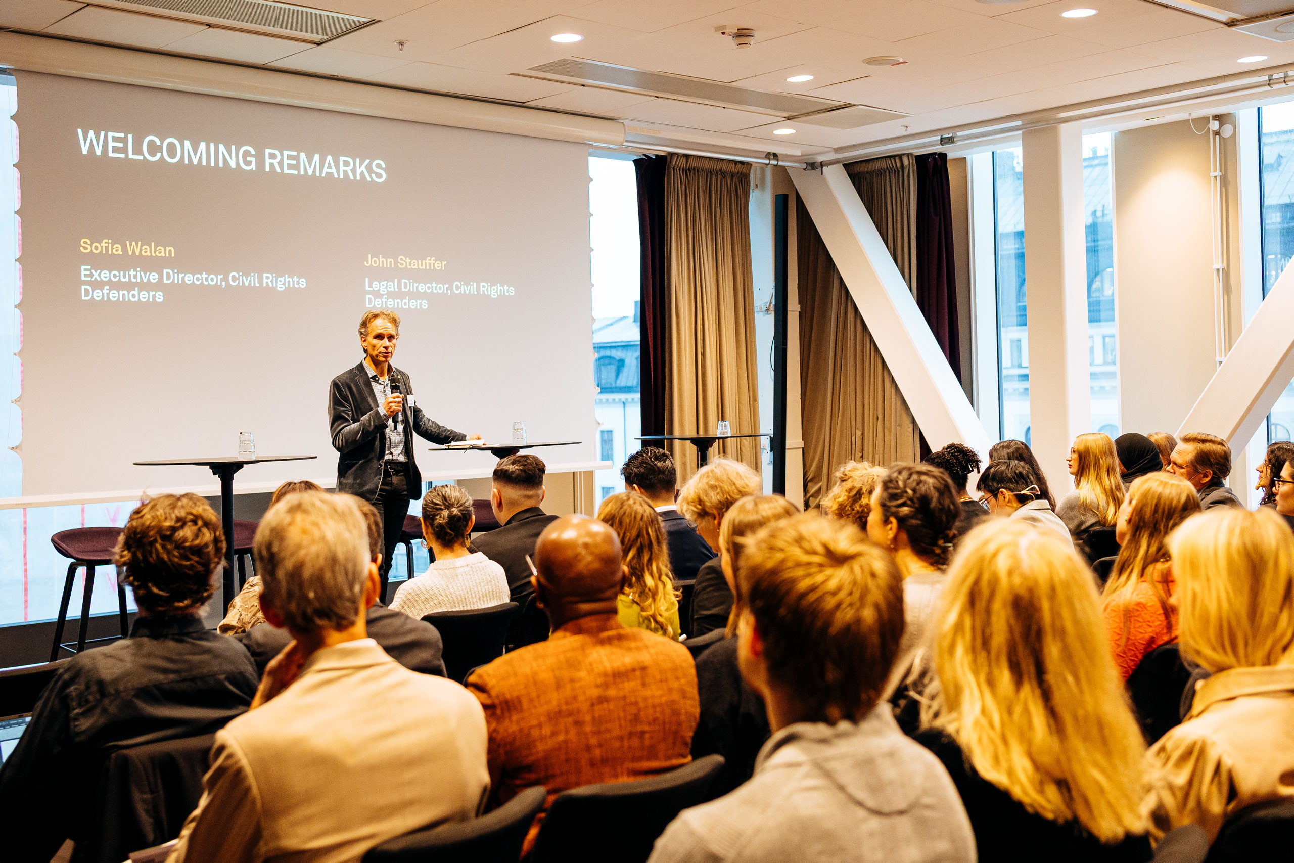 Legal Director John Stauffer speaking at Nordic Rule of Law Forum 2025.