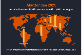 Akutfonden 2025 Totalt antal människorättsförsvarare som fått stöd under 2025:2 302
