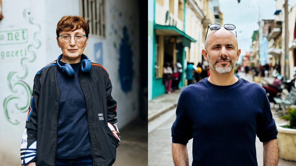 En tvådelad bild med Civil Rights Defender of the Year Award-pristagarna Nestan, från organisationen Netgazeti i Georgien, och Henry, från organisationen La Hora de Cuba på Kuba.