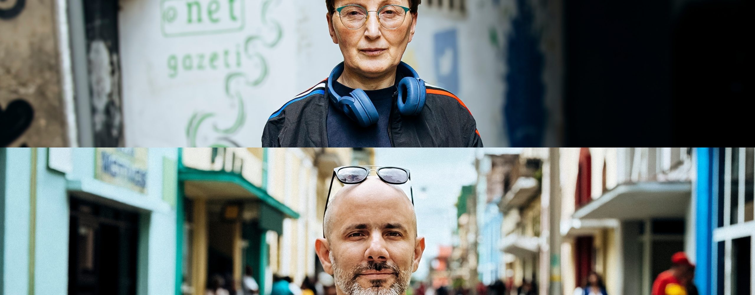 En tvådelad bild med Civil Rights Defender of the Year Award-pristagarna Nestan, från organisationen Netgazeti i Georgien, och Henry, från organisationen La Hora de Cuba på Kuba.